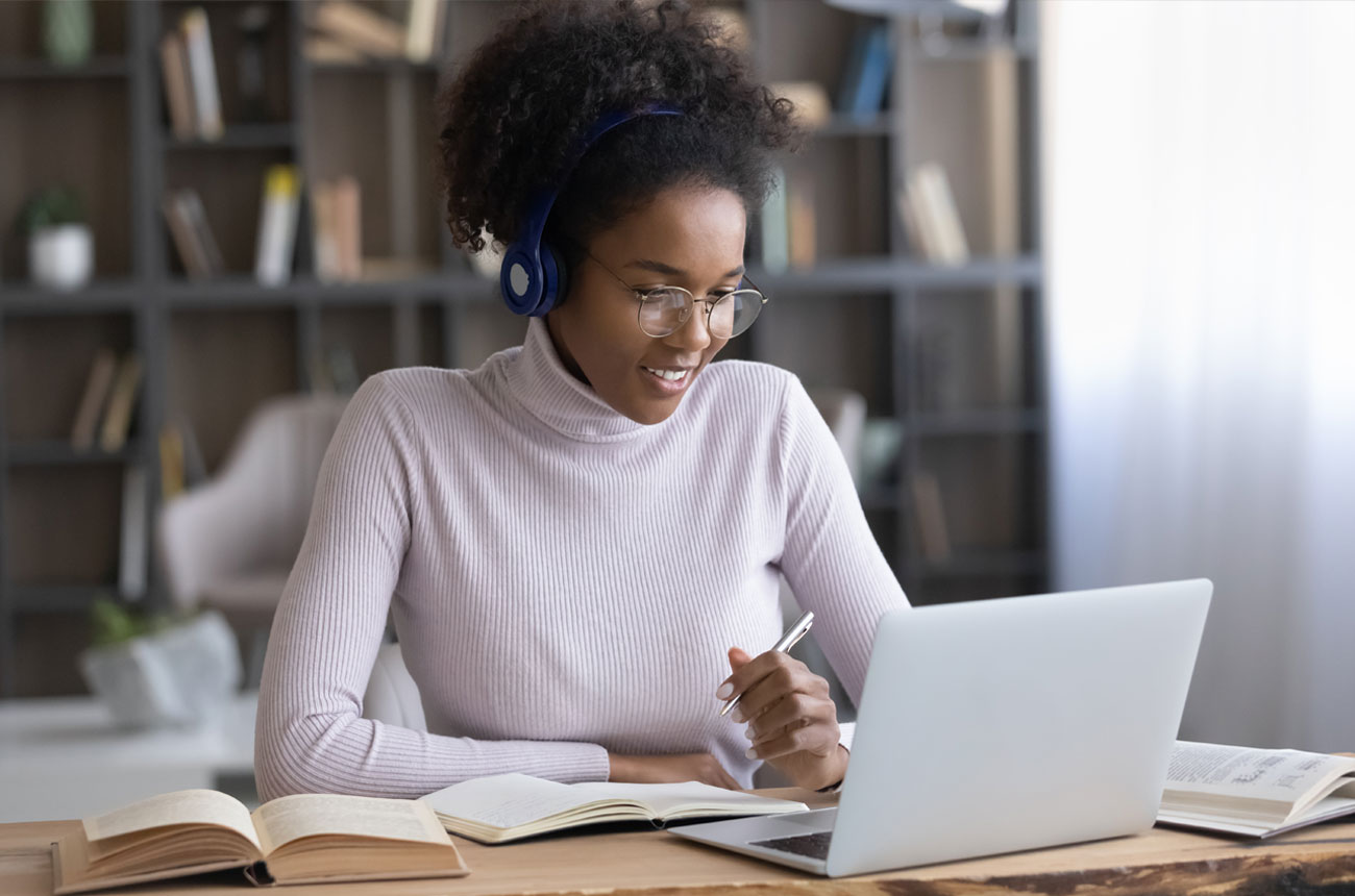 Happy woman on a video conference call