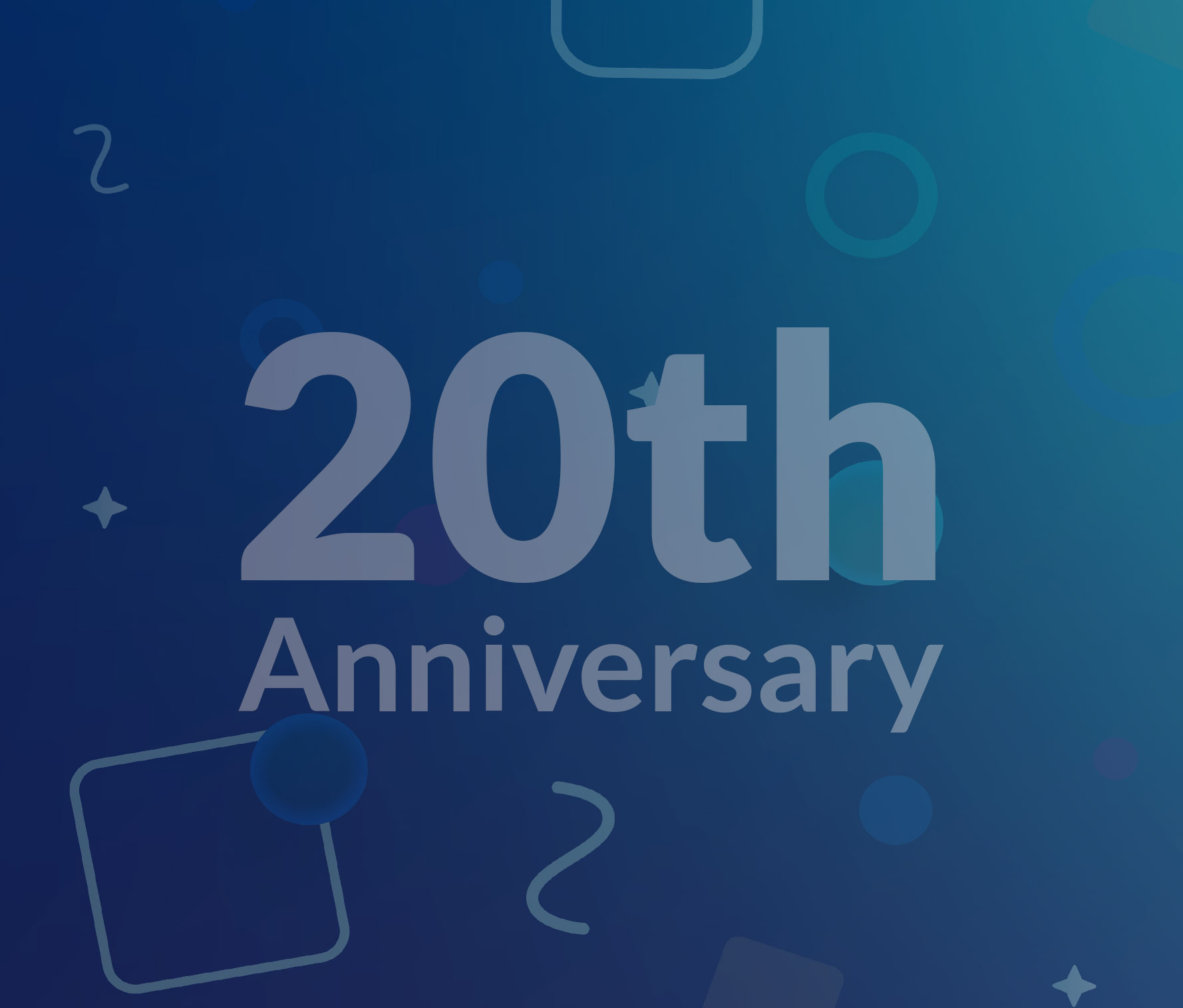 Blue Sky eLearn's 20th Anniversary logo with confetti