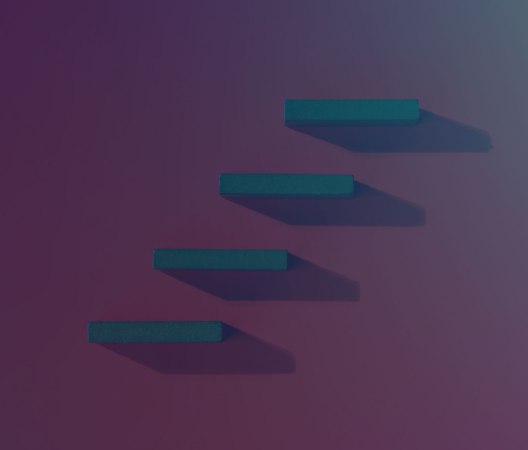 Four ascending green steps against a red background